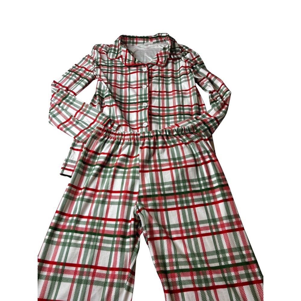 Sugar Bee Women XXL Christmas Plaid Pajama Set Red Green White Button Down 2pc